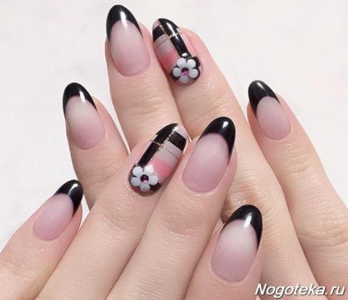 Френч черный со стразами. Дизайн ногтей со стразами: новинки 2019 06
