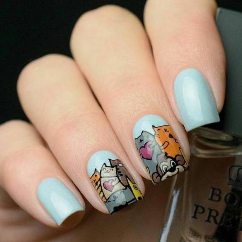 Маникюр с кошками на ногтях