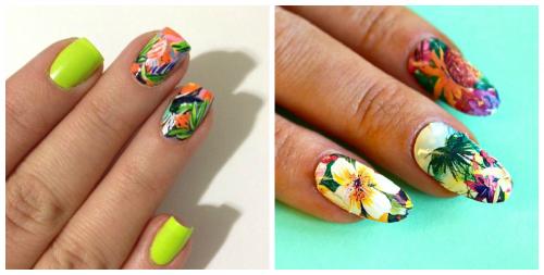 Красивый маникюр на море. Морской маникюр с тропическими цветами