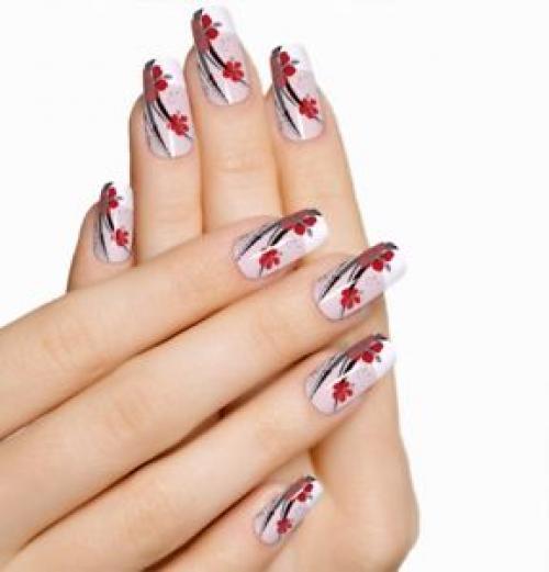 Красивый маникюр на море. Морской маникюр с тропическими цветами