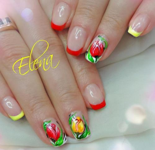 Френч разноцветный на ногтях. Модный и всегда актуальный френч с рисунком.