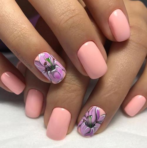 Красивый маникюр на море. Морской маникюр с тропическими цветами