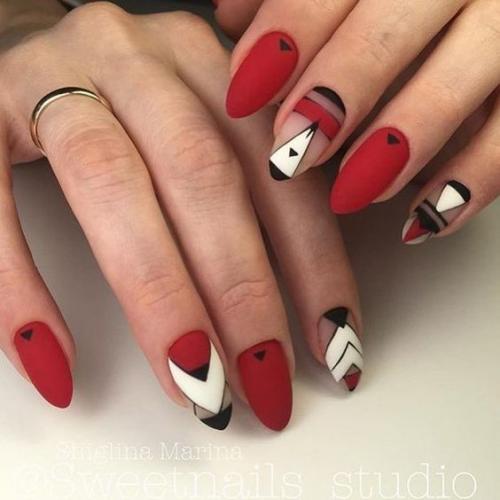 Маникюр красный с белым. Красные ногти: сочетание цветов 11