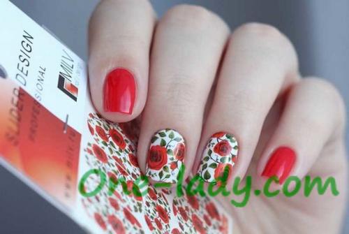 Красный маникюр с черными розами. Как нарисовать розу на ногтях