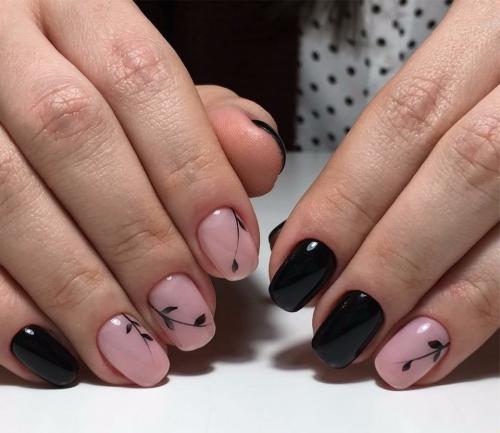 Ногти черные с розовым. Варианты сочетаний 12