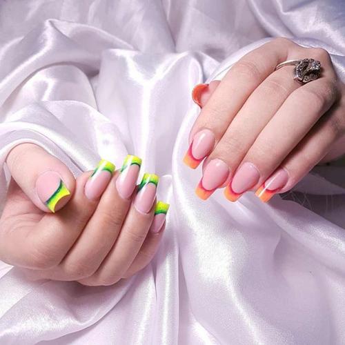 Маникюр разные цвета ногтей. Маникюр – разноцветный френч 12 Маникюр разные цвета ногтей. Маникюр – разноцветный френч 12