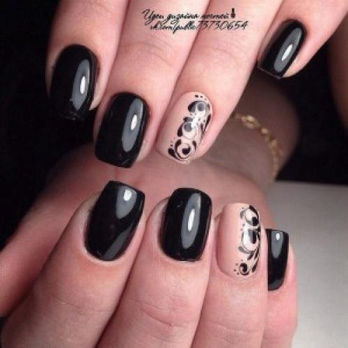 Маникюр в черно бежевом цвете. Варианты бежевого маникюра с рисунком черного цвета