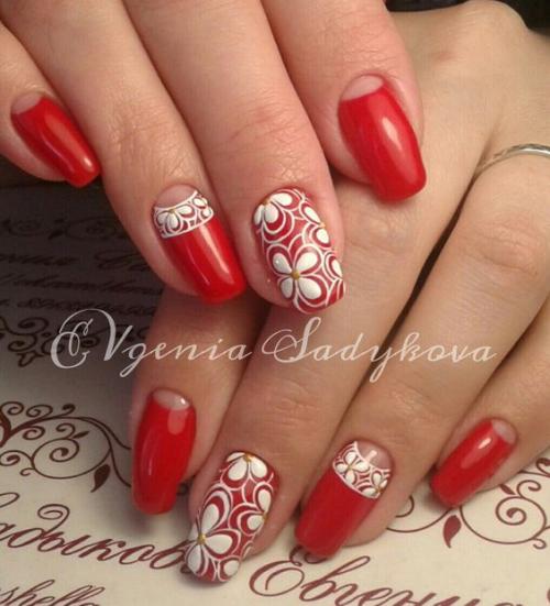 Маникюр красно белый на короткие ногти.   Красные ногти – добавьте сочности образу 01