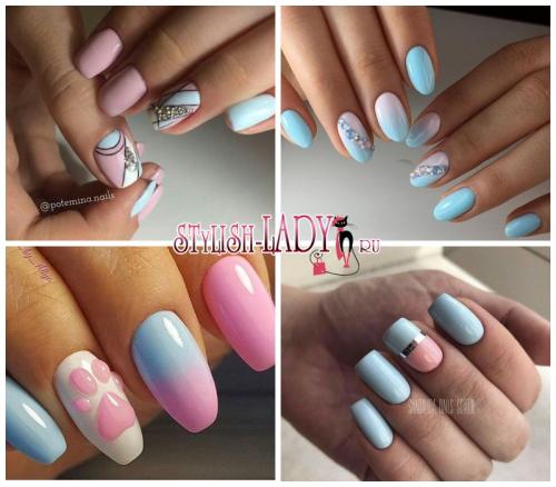 Маникюр с голубым и розовым лаком. Розовый или голубой? Не нужно выбирать! Весенний розово-голубой маникюр