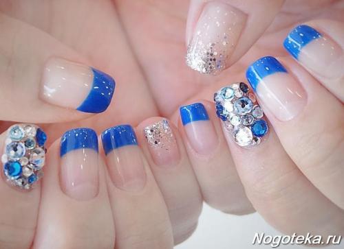 Френч со стразами синий. Дизайн ногтей со стразами: новинки 2019 06 Френч со стразами синий. Дизайн ногтей со стразами: новинки 2019 06