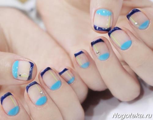 Френч со стразами синий. Дизайн ногтей со стразами: новинки 2019 08 Френч со стразами синий. Дизайн ногтей со стразами: новинки 2019 08