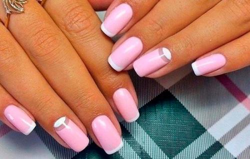 Белый с розовым френч. Нюансы тонов и формы 26