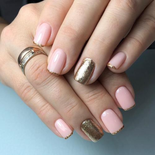 Френч розовый с золотом. Как сделать золотой френч?