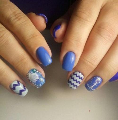Маникюр на море 2019. Маникюр в морском стиле с тематическими рисунками