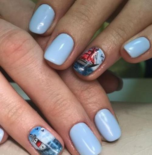 Маникюр на море 2019. Маникюр в морском стиле с тематическими рисунками
