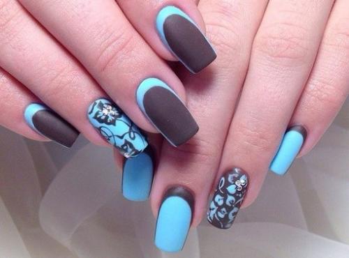 Матовые ногти с глянцевым рисунком. Модный матовый маникюр 2019-2019 – тенденции дизайна ногтей 05