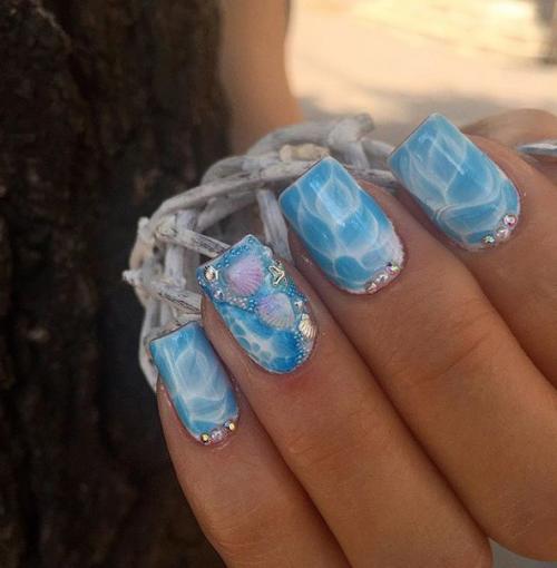 Маникюр 2019 на море. Маникюр в морском стиле с тематическими рисунками