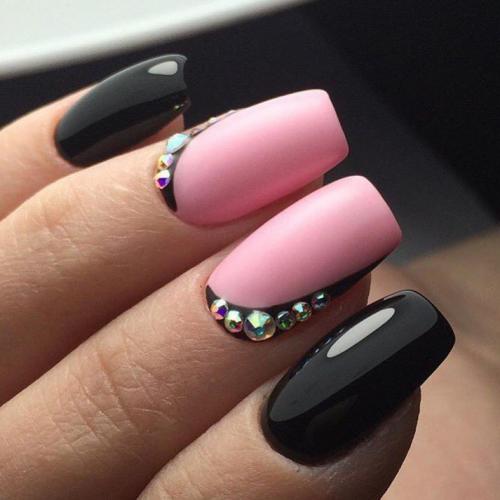 Черные ногти с розовым. Варианты сочетаний 46 Черные ногти с розовым. Варианты сочетаний 46