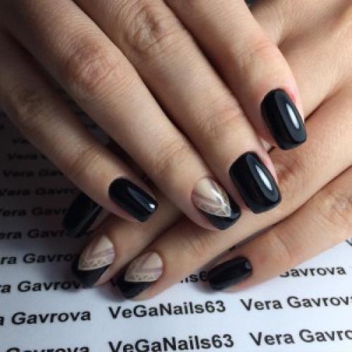 Маникюр черный и бежевый. Варианты бежевого маникюра с рисунком черного цвета