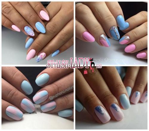 Маникюр с голубым и розовым лаком. Розовый или голубой? Не нужно выбирать! Весенний розово-голубой маникюр