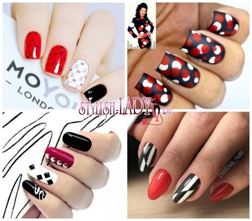 Маникюр красный с белым и черным. Красное, черное и немного белого. 60 идей с необычным сочетанием в маникюре