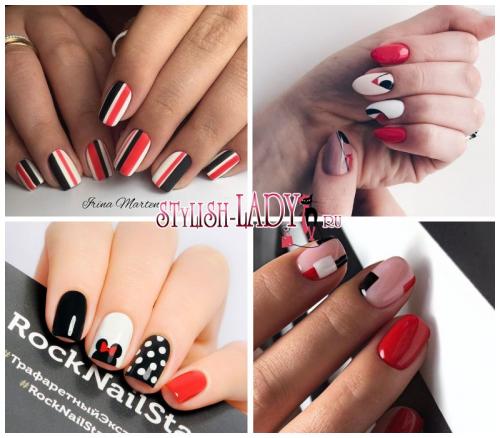 Маникюр красный с белым и черным. Красное, черное и немного белого. 60 идей с необычным сочетанием в маникюре