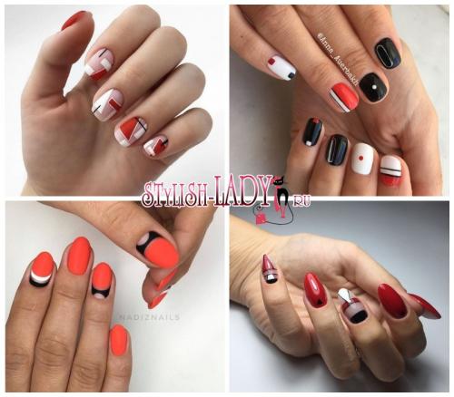 Маникюр красный с белым и черным. Красное, черное и немного белого. 60 идей с необычным сочетанием в маникюре
