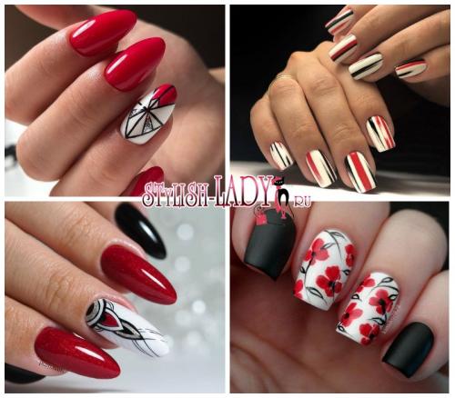 Маникюр красный с белым и черным. Красное, черное и немного белого. 60 идей с необычным сочетанием в маникюре