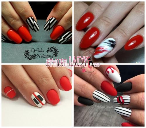 Маникюр красный с белым и черным. Красное, черное и немного белого. 60 идей с необычным сочетанием в маникюре