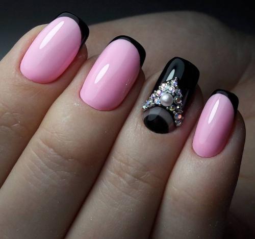 Маникюр черно розовый на короткие ногти. Дизайн для коротких ногтей 07 Маникюр черно розовый на короткие ногти. Дизайн для коротких ногтей 07