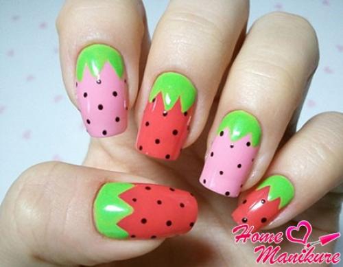 Клубника на ногтях пошагово. Яркий маникюр с сочными клубничками