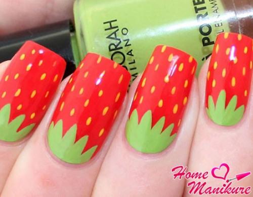 Клубника на ногтях пошагово. Яркий маникюр с сочными клубничками