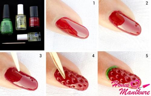 Клубника на ногтях пошагово. Яркий маникюр с сочными клубничками
