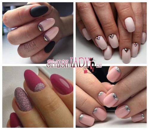 Лунный маникюр с блестками. Оригинальный лунный маникюр с блестками