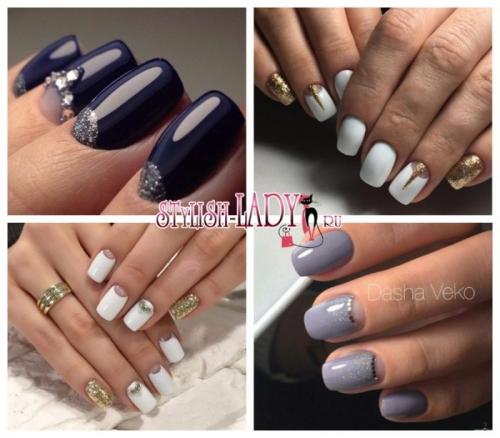 Лунный маникюр с блестками. Оригинальный лунный маникюр с блестками