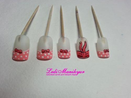 Как рисовать бантики на ногтях. Маникюр с бантиками - пошагово 07