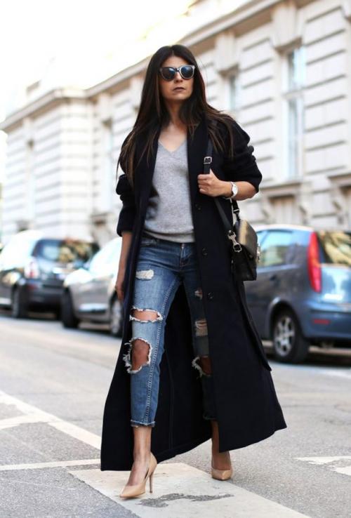 Рваные джинсы и колготки. 15 способов носить рваные джинсы зимой