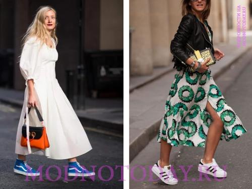 Черное платье с кроссовками. Как правильно носить кроссовки с платьем?