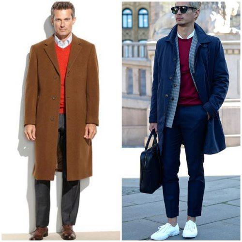 Как носить мужское пальто с кроссовками. Под какую одежду носить мужское пальто