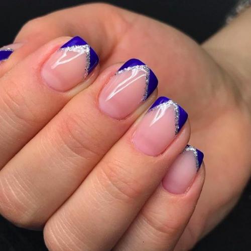 Можно ли комбинировать синий френч на белой базе с другими узорами. Сочетание синего френча с другими цветами и декором