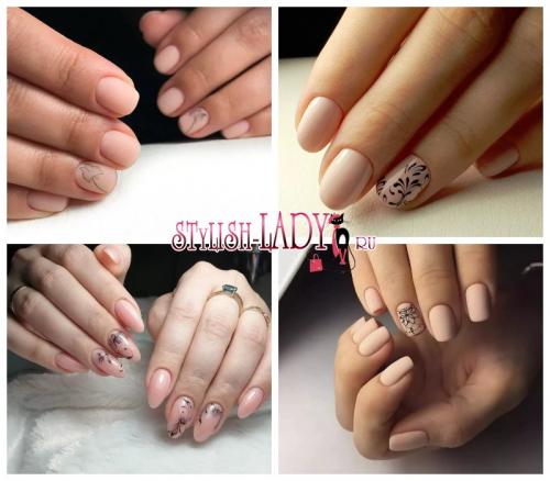 Маникюр нюд с черным. Нюд + черный — 40 идеи модного маникюра с сочетанием черного и нюдового лаков
