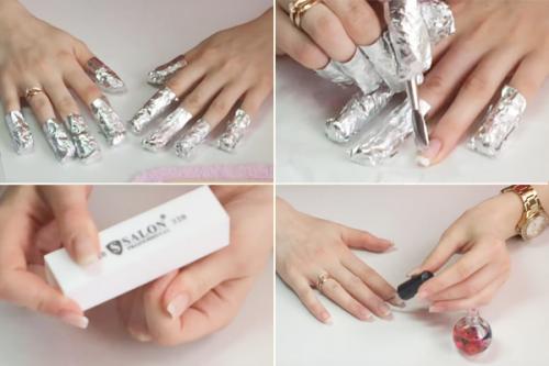 Как снять фольгу после нанесения гель-лака. Снятие гель-лака и наращенных ногтей с использованием фольги