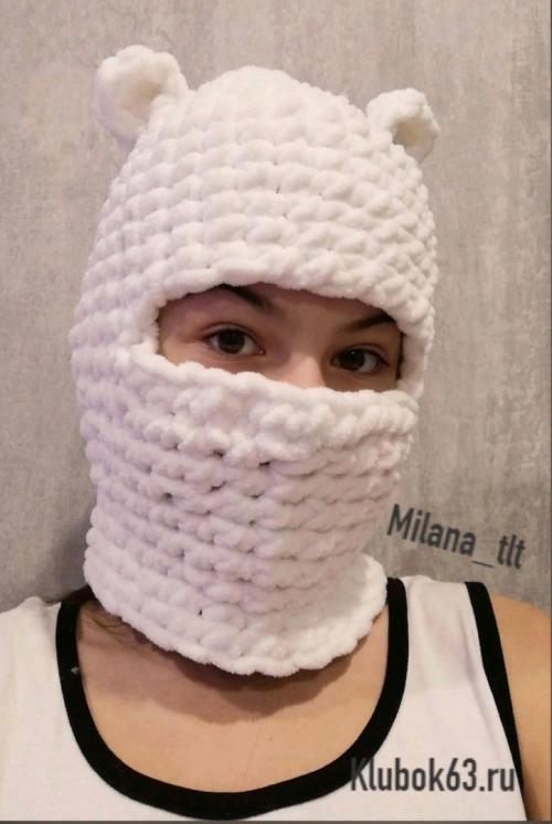 Балаклава для собаки из Ализе Пуффи. Медвежьи ушки из Ализе Пуффи для балаклавы