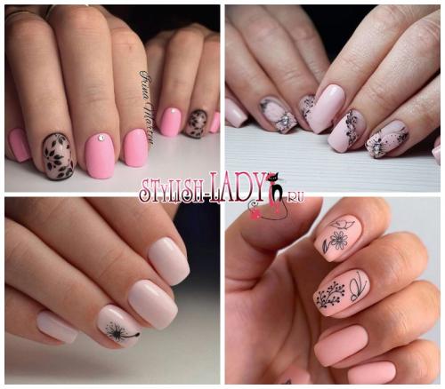 Можно ли делать черничный маникюр с розовым на коротких ногтях. Розовый маникюр с черными цветами и веточками: элегантный графичный дизайн