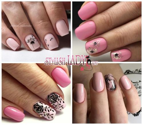 Можно ли делать черничный маникюр с розовым на коротких ногтях. Розовый маникюр с черными цветами и веточками: элегантный графичный дизайн