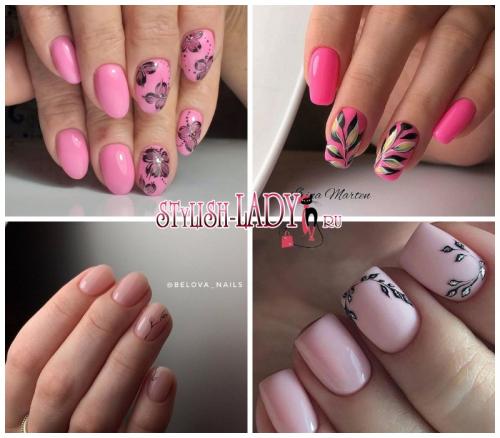 Можно ли делать черничный маникюр с розовым на коротких ногтях. Розовый маникюр с черными цветами и веточками: элегантный графичный дизайн