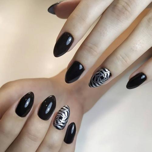 Черно-розовый маникюр миндаль: модные идеи для стильных ногтей 09