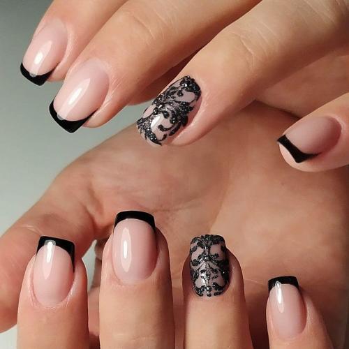 Подходит ли Черный Френч на Розовой базе для всех форм и длины ногтей. Идеи французского маникюра на квадратные ногти