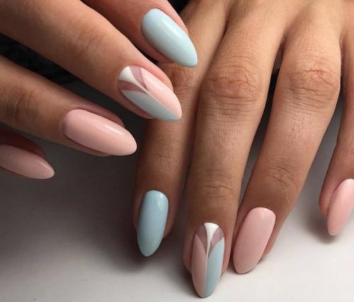 Какие цвета используются для розово-голубых омбре маникюров. Розово голубой маникюр: идеи дизайна и модные варианты применения маникюра в розово-голубом цвете (105 фото + видео)