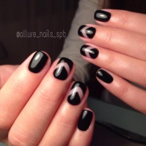 Бежевый маникюр с чёрным цветом. Варианты бежевого маникюра с рисунком черного цвета